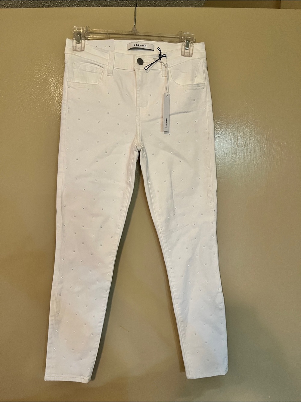 J Brand White Skinny Jeans with Stud Detailing